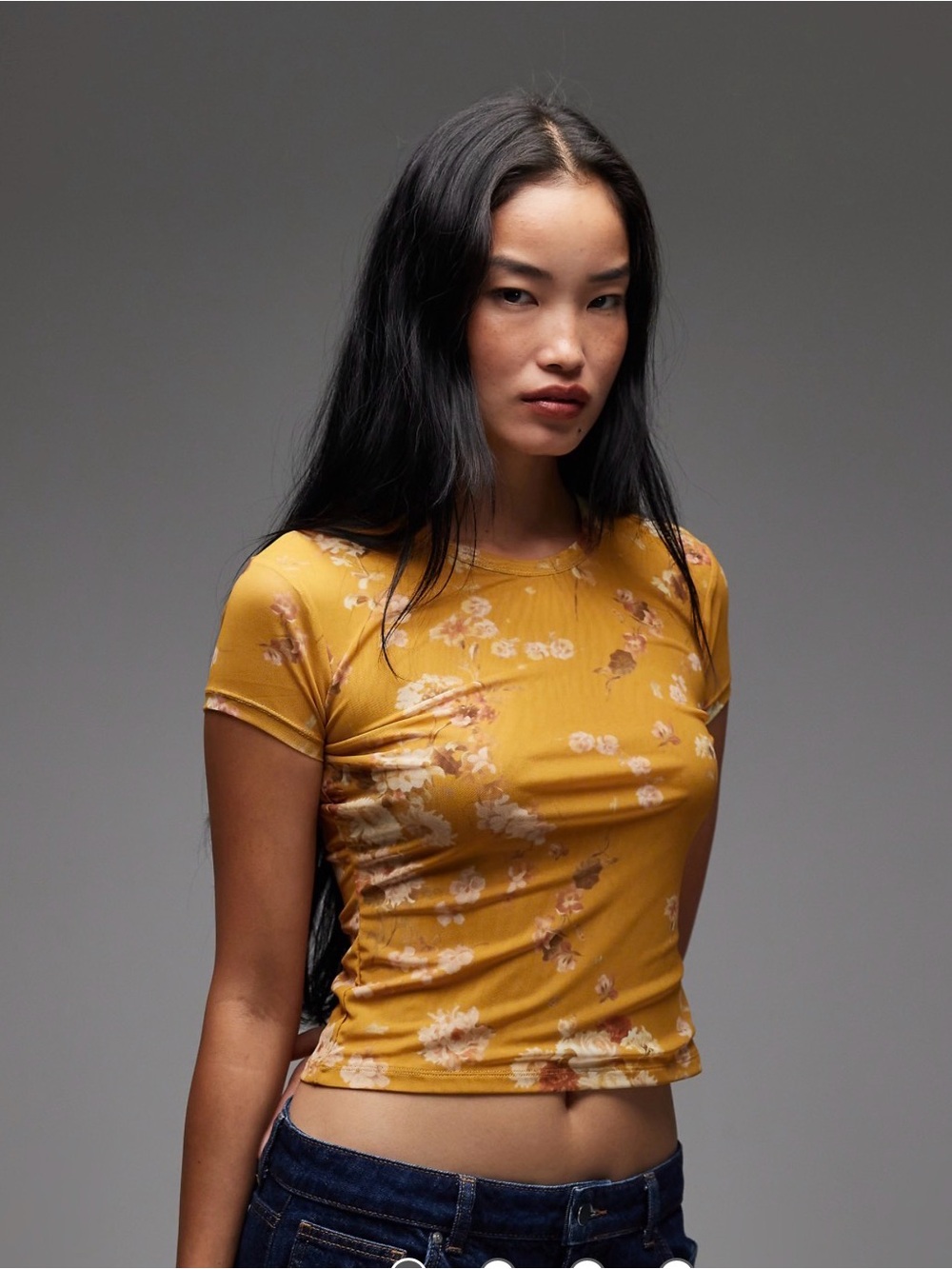 All Saints Floral Crew Crop Top - Mustard. NWOT